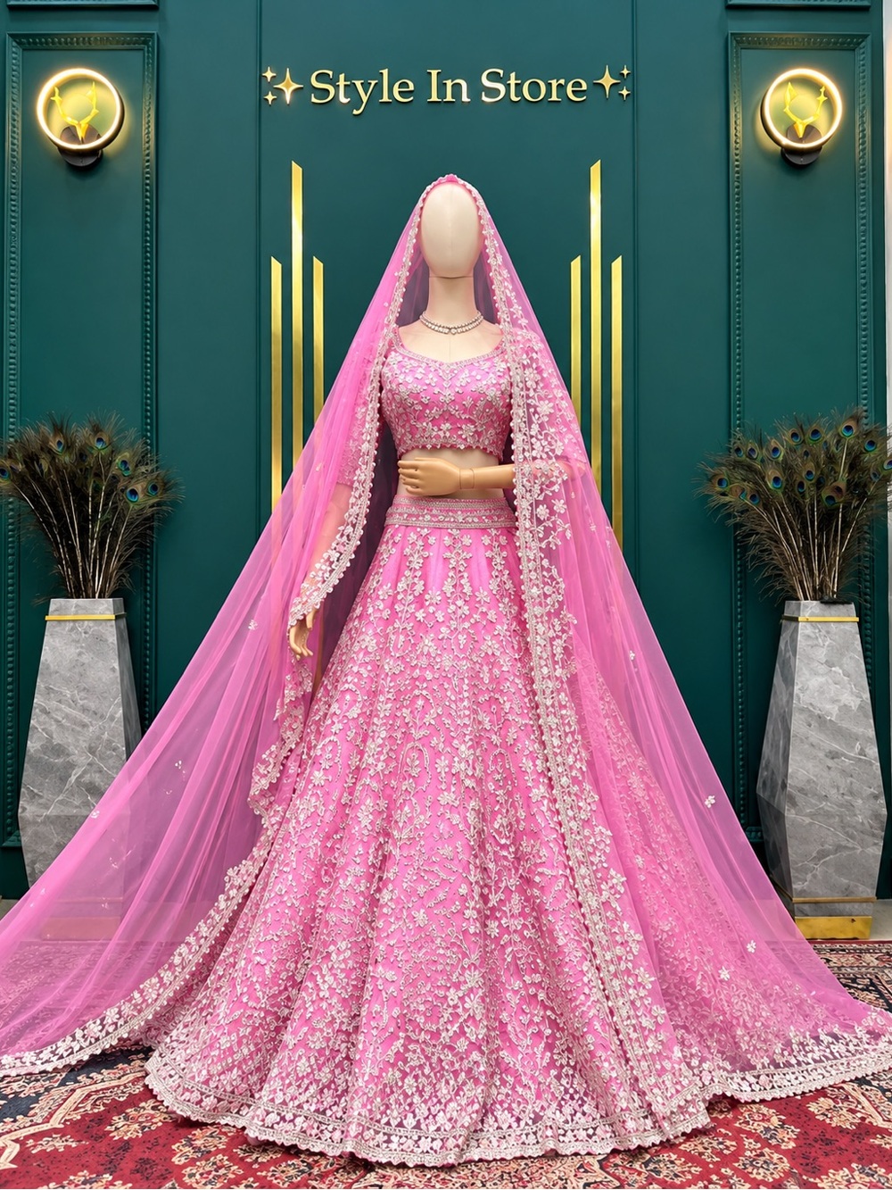 Elegant Pink Embroidered Lehenga Dress with Veil